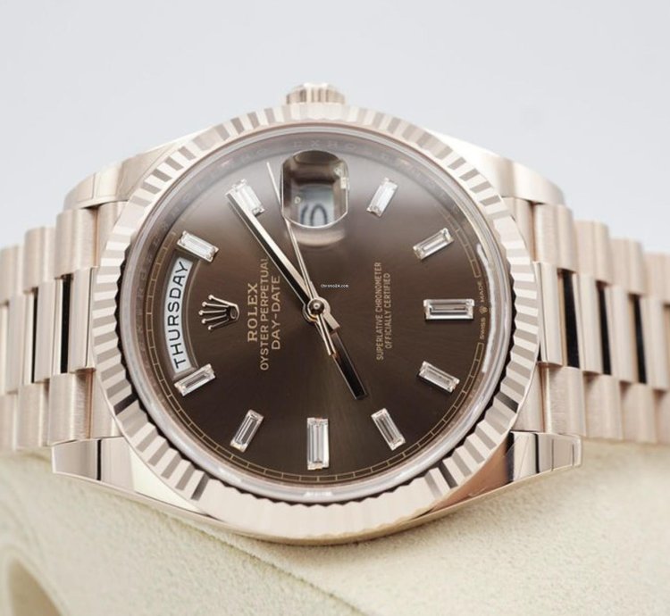 Rolex Day-date 40 Chocolate Baguette 2024 Neu Everose Full Set