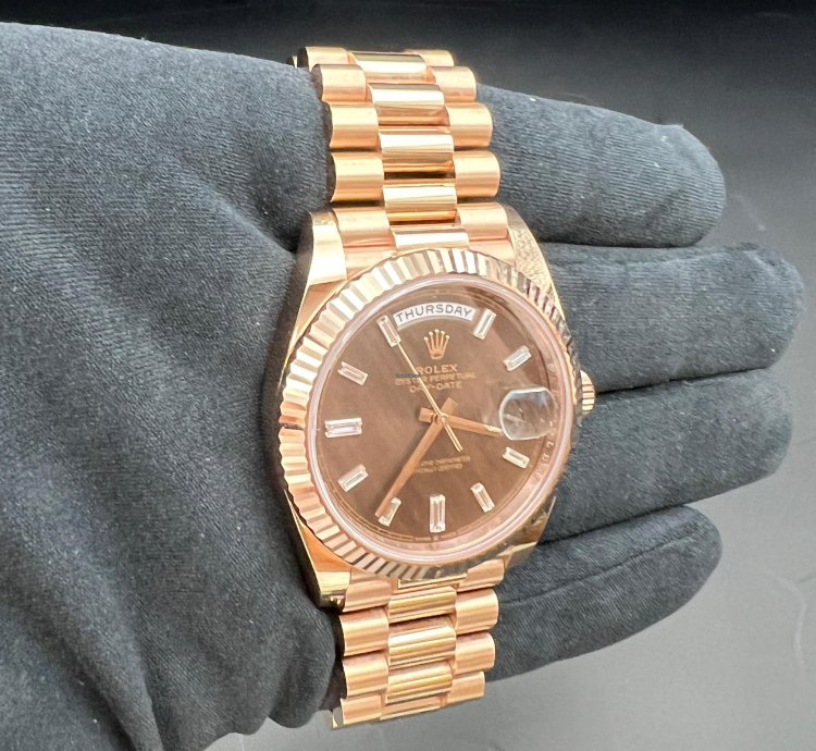 Rolex Day-date 40 Chocolate Baguette Dial Rose Gold