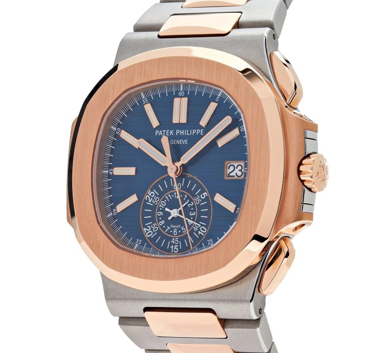 Patek Philippe Nautilus 5980 1ar-001 Chronograph Stainless Steel Rose Gold Blue Dial