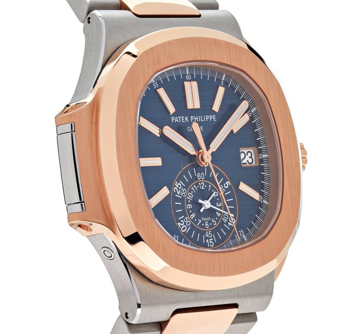 Patek Philippe Nautilus 5980 1ar-001 Chronograph Stainless Steel Rose Gold Blue Dial