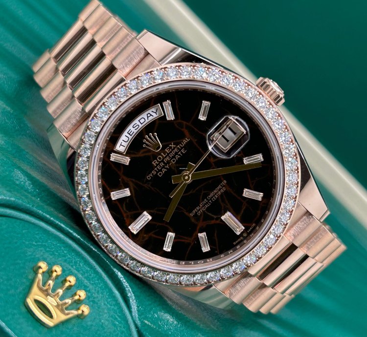 Rolex Day-date 40 Eisenkiesel Baguette Dial - 18 Kt Rose Gold - Ref 228245rbr - Unworn 2022