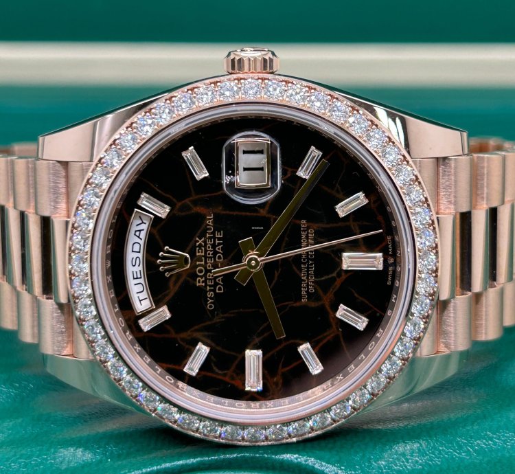 Rolex Day-date 40 Eisenkiesel Baguette Dial - 18 Kt Rose Gold - Ref 228245rbr - Unworn 2022