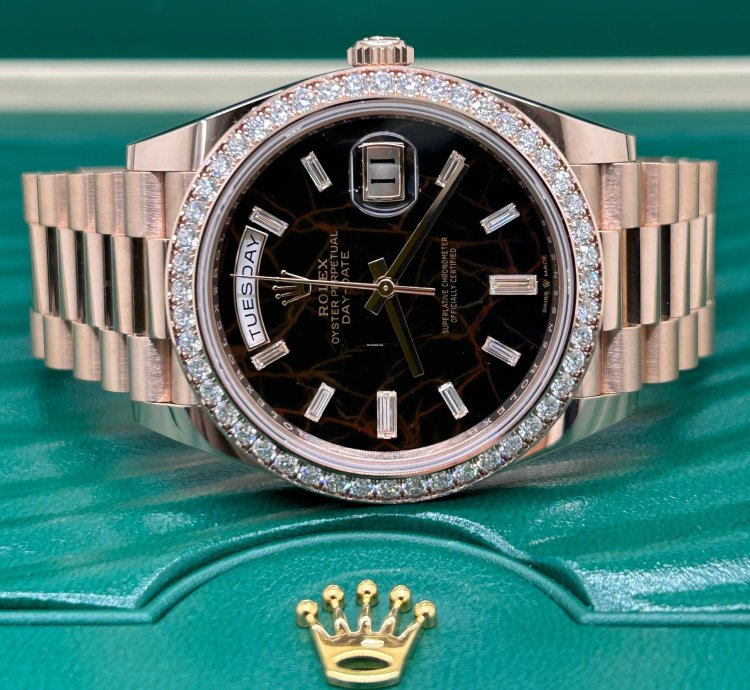Rolex Day-date 40 Eisenkiesel Baguette Dial - 18 Kt Rose Gold - Ref 228245rbr - Unworn 2022