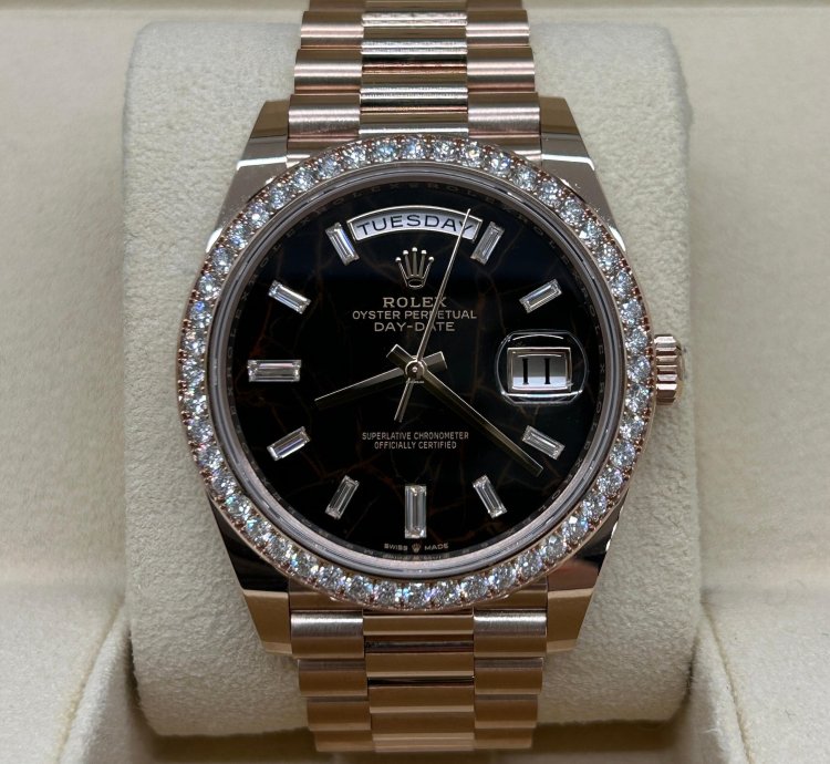 Rolex Day-date 40 Eisenkiesel Baguette Dial - 18 Kt Rose Gold - Ref 228245rbr - Unworn 2022