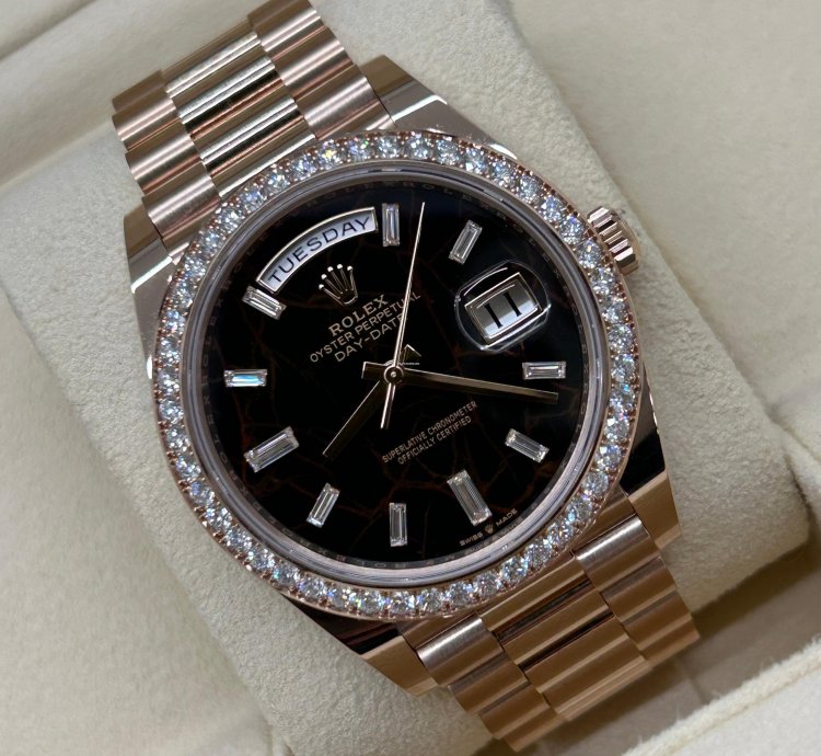Rolex Day-date 40 Eisenkiesel Baguette Dial - 18 Kt Rose Gold - Ref 228245rbr - Unworn 2022