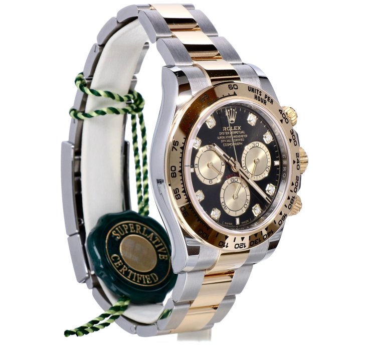 Rolex Daytona Cosmograph Gold Steel Black Diamond Dial 40 Mm Unworn 2023