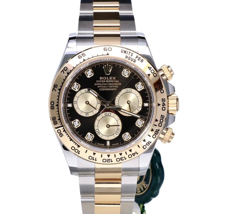 Rolex Daytona Cosmograph Gold Steel Black Diamond Dial 40 Mm Unworn 2023