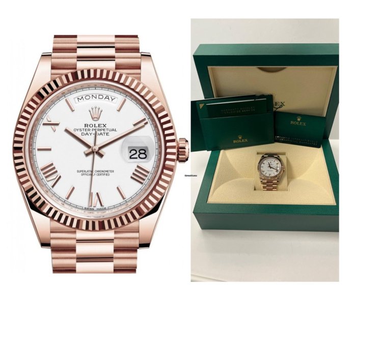 Rolex Day-date 40 Everose Gold Day-date 40 Watch Fluted Bezel White Bevelled Roman Dial 228235