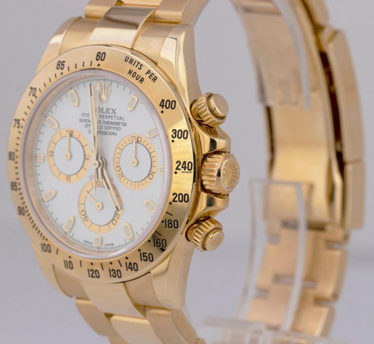 Rolex Daytona Cosmograph New Buckle Gold Papers 40mm White Watch 116528 Box