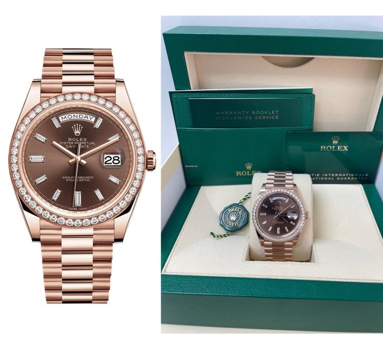 Rolex Day-date 40 Everose Gold Day-date 40-diamond Bezel-chocolate Baguette Dial-president 228345rbr
