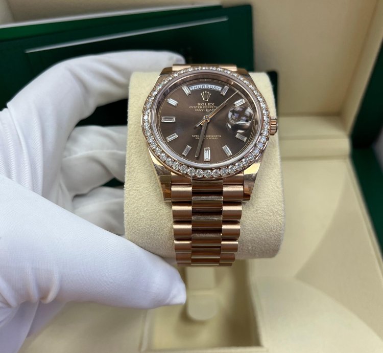 Rolex Day-date 40 Everose Gold Day-date 40-diamond Bezel-chocolate Baguette Dial-president 228345rbr