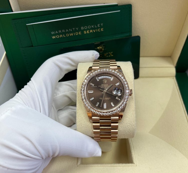 Rolex Day-date 40 Everose Gold Day-date 40-diamond Bezel-chocolate Baguette Dial-president 228345rbr