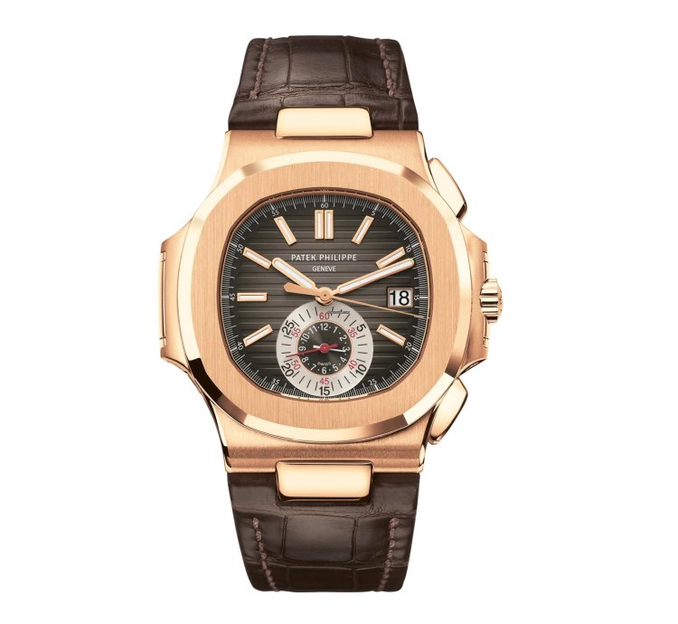 Patek Philippe Nautilus 5980r Flyback Chronograph Date Rose Gold Leather Strap 2022