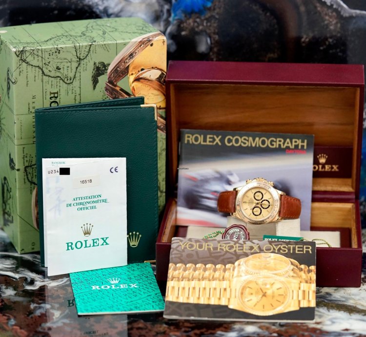 Rolex Daytona Cosmograph Zenith 18k Gold Leather Nosfullset 1999 Lc100 Ref 16518