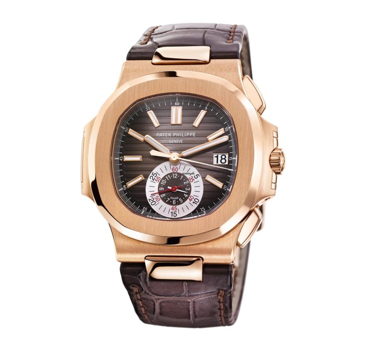 Patek Philippe Nautilus 5980r Flyback Chronograph Date Rose Gold Leather Strap 2022