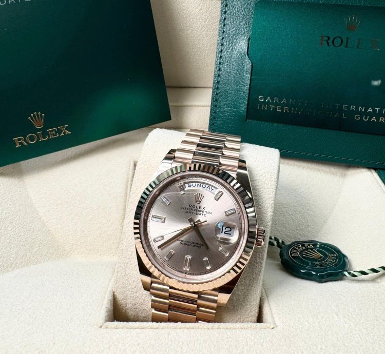 Rolex Day-date 40 Everose Sundust Baguette 12 2024 Neu Und Ungetragen Full Set