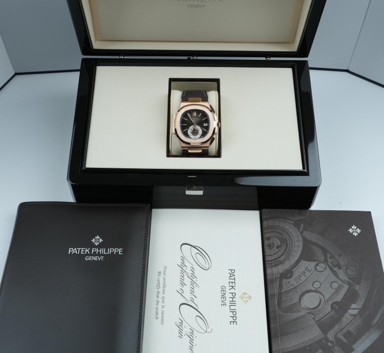 Patek Philippe Nautilus 5980r-001 Brown Chrono Rose Gold Complete Set