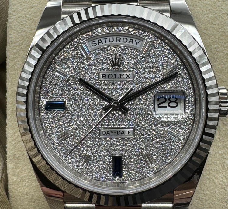 Rolex Day-date 40 Factory Paved Diamond Sapphire Dial Unworn