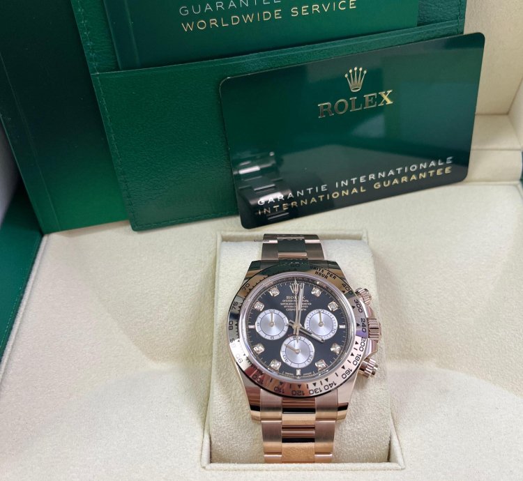 Rolex Daytona Everose Gold Black And Sundust Diamond Dial Oyster Bracelet 126505
