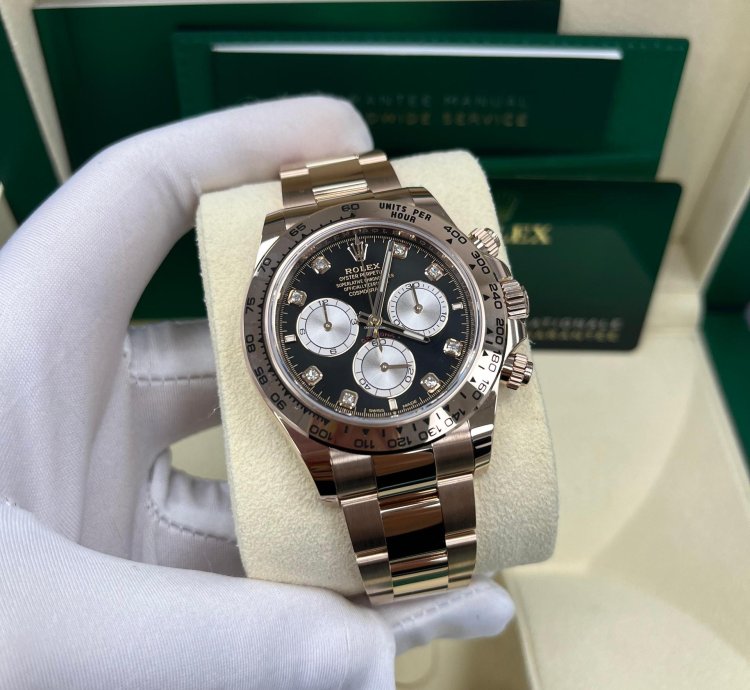 Rolex Daytona Everose Gold Black And Sundust Diamond Dial Oyster Bracelet 126505