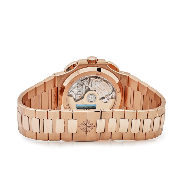 Patek Philippe Nautilus 5990 1r-001 Travel Time Chronograph Rose Gold Blue Dial
