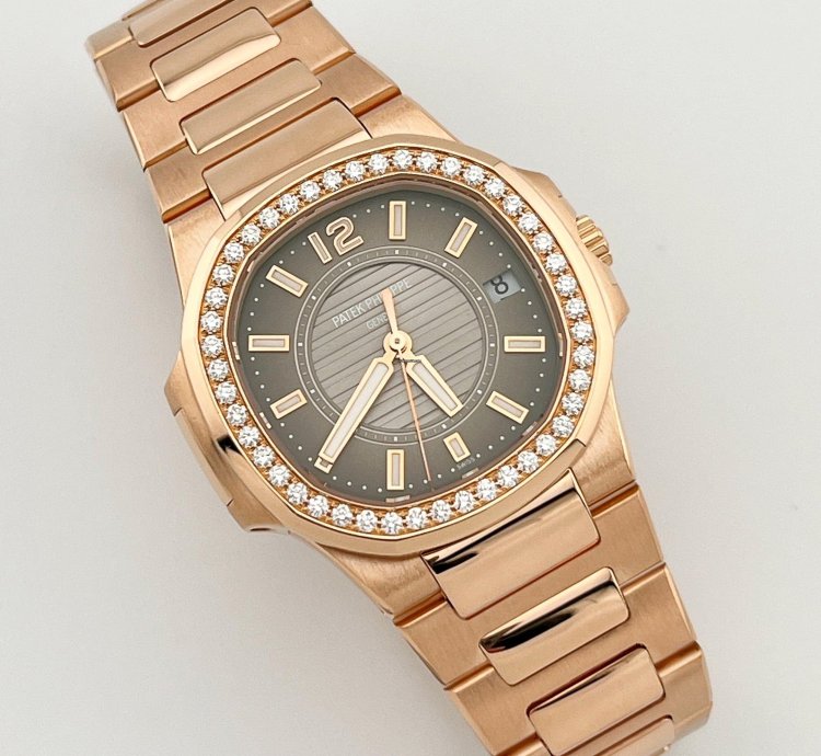 Patek Philippe Nautilus 7010 1r-010 Ladies Rose Gold Brown Dial Diamond Bezel 2014