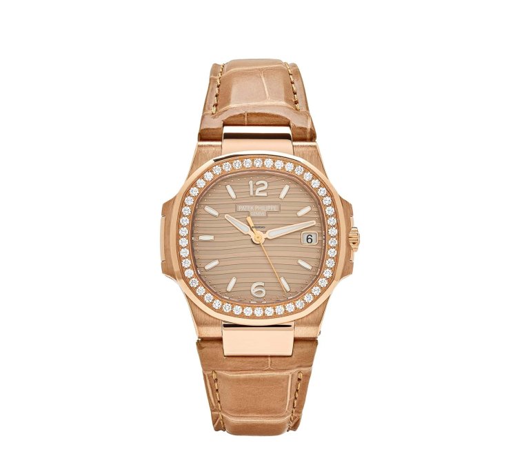 Patek Philippe Nautilus 7010r-012 Ladies Quartz Rose Gold Diamond Bezel