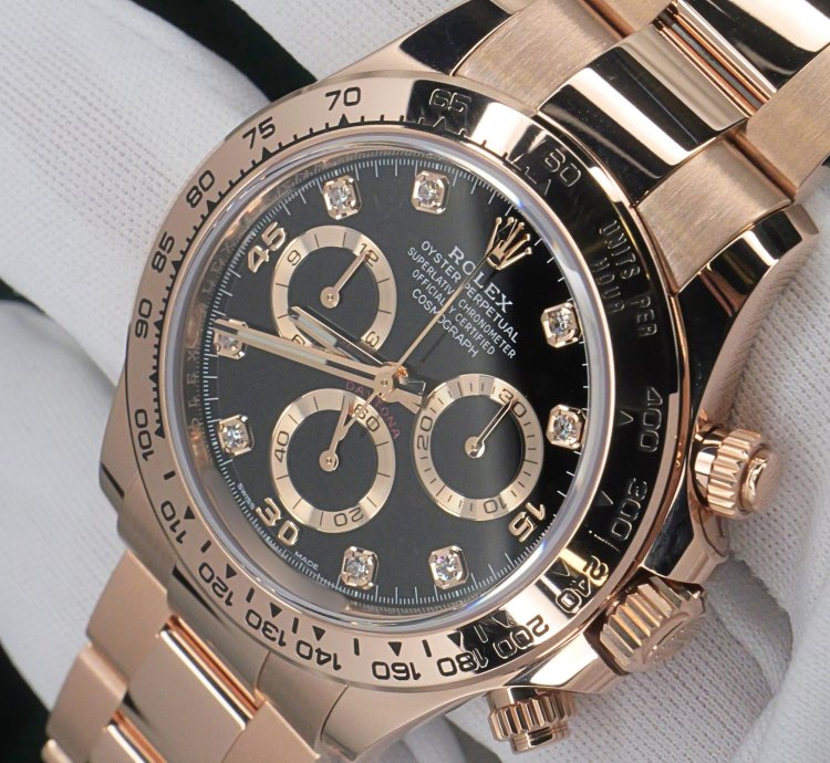 Rolex Daytona Full Set Mint Daytona 40mm Black Dial Diamond Markers Rose Gold 116505