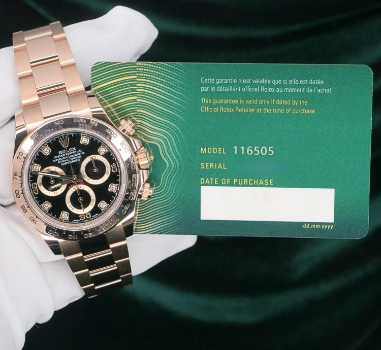 Rolex Daytona Full Set Mint Daytona 40mm Black Dial Diamond Markers Rose Gold 116505