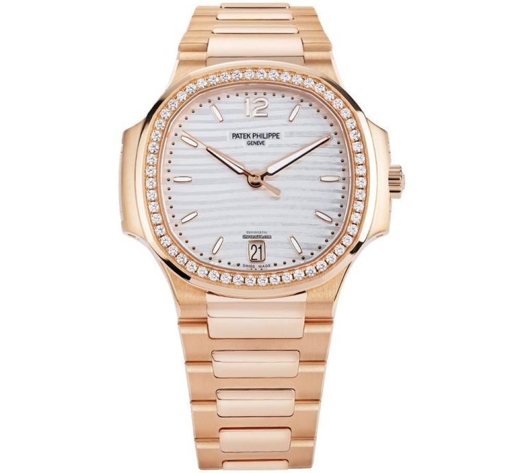 Patek Philippe Nautilus 7118 1200r-001 Tiffany Stamp 18k Rose Gold Diamond Bezel Silver Dial 35 Mm