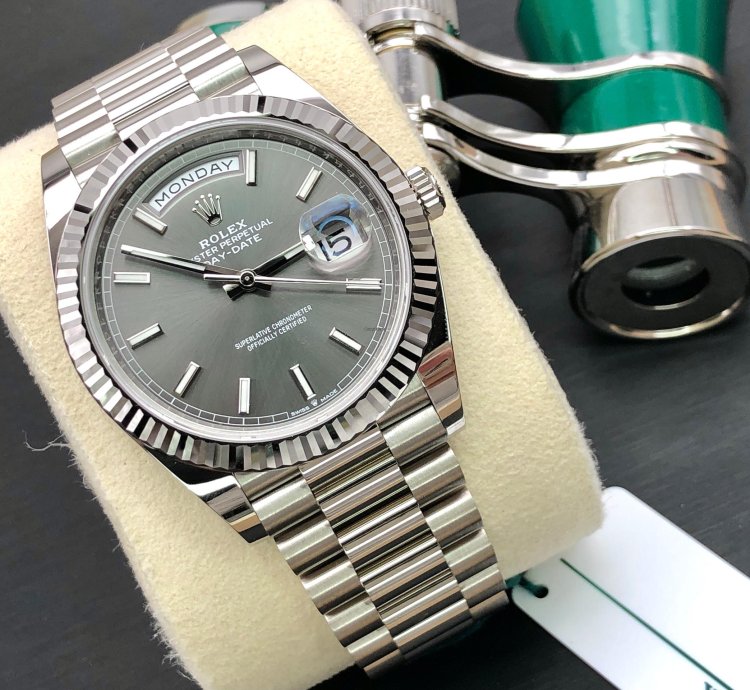 Rolex Day-date 40 Grey Index Dial White Gold President