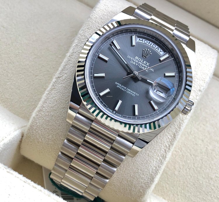 Rolex Day-date 40 Grey Index Dial White Gold President