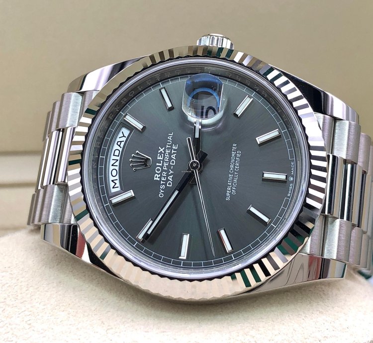 Rolex Day-date 40 Grey Index Dial White Gold President