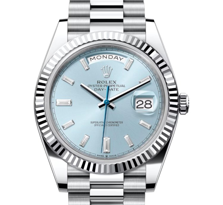 Rolex Day-date 40 Ice Blue Dial Baguette Dial 228236 Unworn Full Set