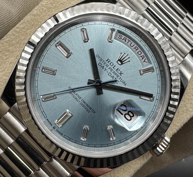 Rolex Day-date 40 Ice Blue Diamond Baguette Dial Unworn