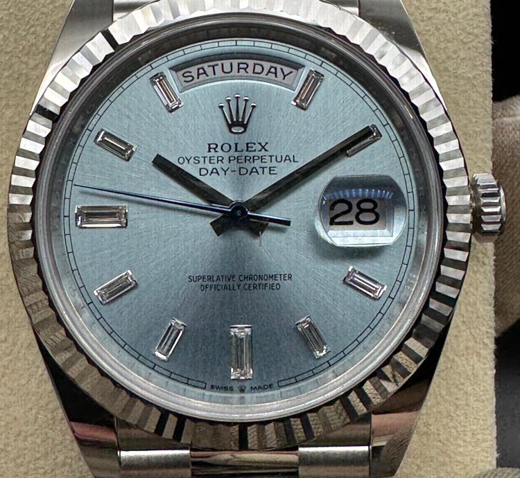 Rolex Day-date 40 Ice Blue Diamond Baguette Dial Unworn