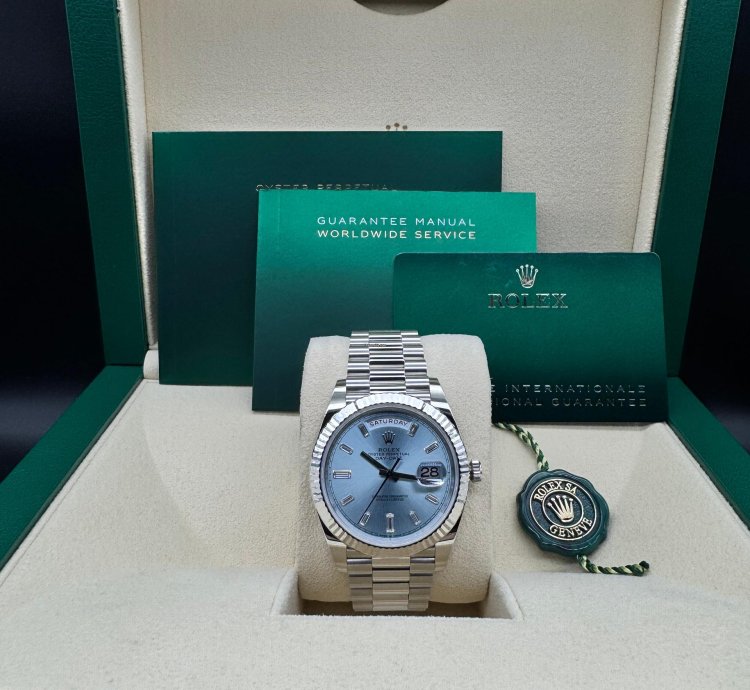 Rolex Day-date 40 Ice Blue Diamond Baguette Dial Unworn