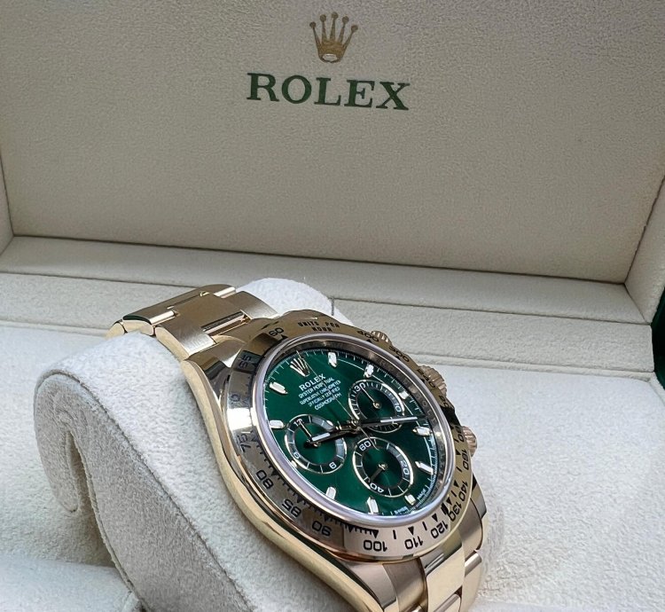 Rolex Daytona Green Dial Yellow Gold John Mayor Full Stickers Barcode And White Ta Discontinued