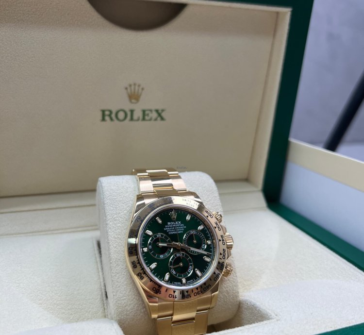 Rolex Daytona Green Dial Yellow Gold John Mayor Full Stickers Barcode And White Ta Discontinued