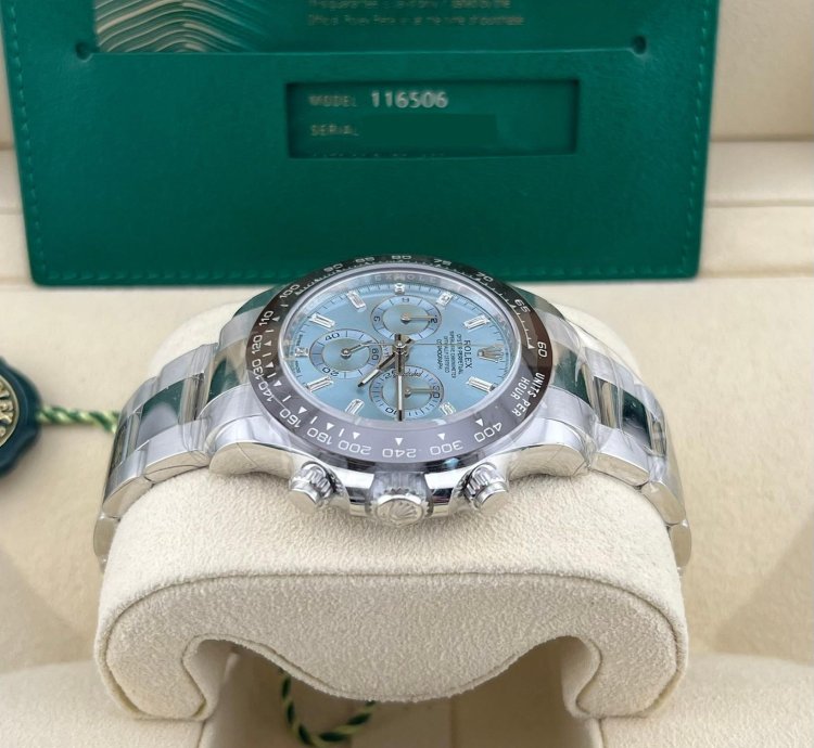 Rolex Daytona In Stock 2021 Daytona Ice Blue Baguette Index 116506 Platinum Oyster Bracelet