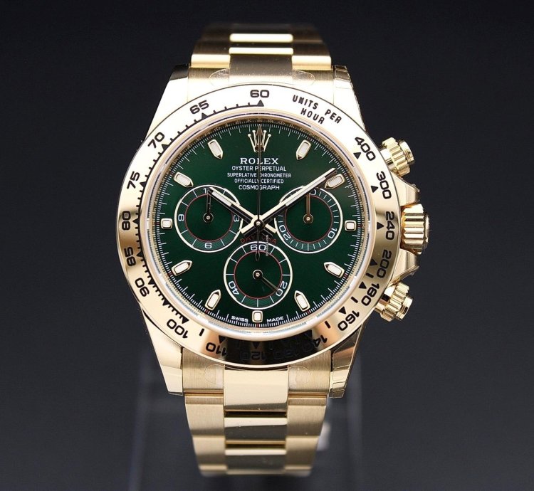 Rolex Daytona In Stock New Full Stickers Daytona Yellow Gold Green Dial Personal Delivery