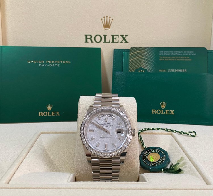 Rolex Day-date 40 New 2022 Day-date 40 White Gold President Meteorite Baguette Dial Diamond-set Bezel