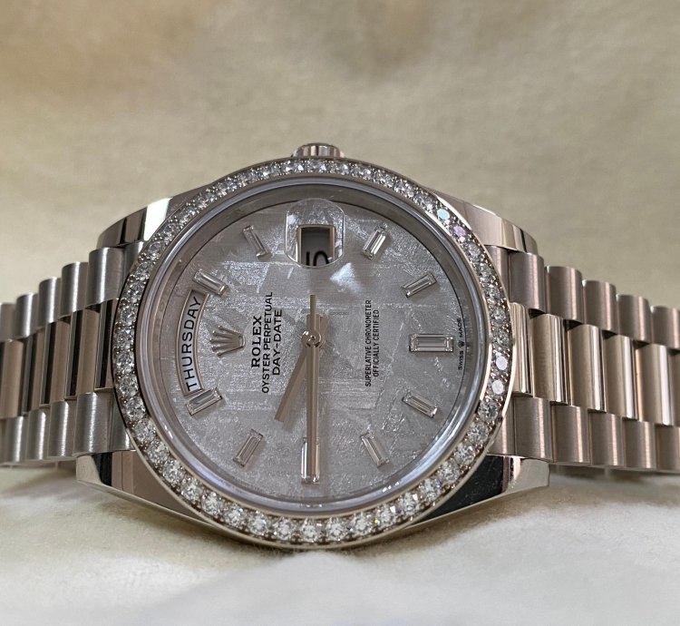 Rolex Day-date 40 New 2022 Day-date 40 White Gold President Meteorite Baguette Dial Diamond-set Bezel