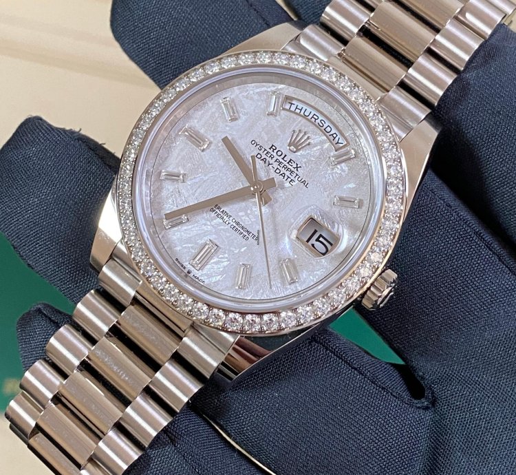 Rolex Day-date 40 New 2022 Day-date 40 White Gold President Meteorite Baguette Dial Diamond-set Bezel