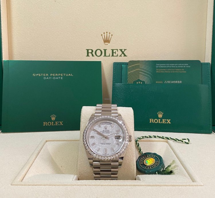 Rolex Day-date 40 New 2022 Day-date 40 White Gold President Meteorite Baguette Dial Diamond-set Bezel