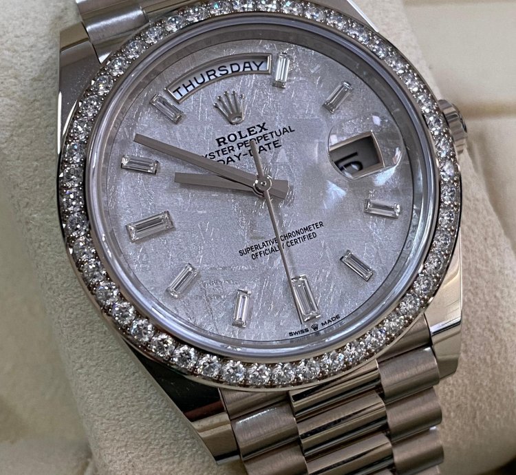 Rolex Day-date 40 New 2022 Day-date 40 White Gold President Meteorite Baguette Dial Diamond-set Bezel