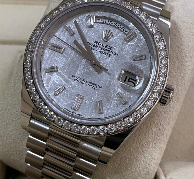 Rolex Day-date 40 New 2022 Day-date 40 White Gold President Meteorite Baguette Dial Diamond-set Bezel