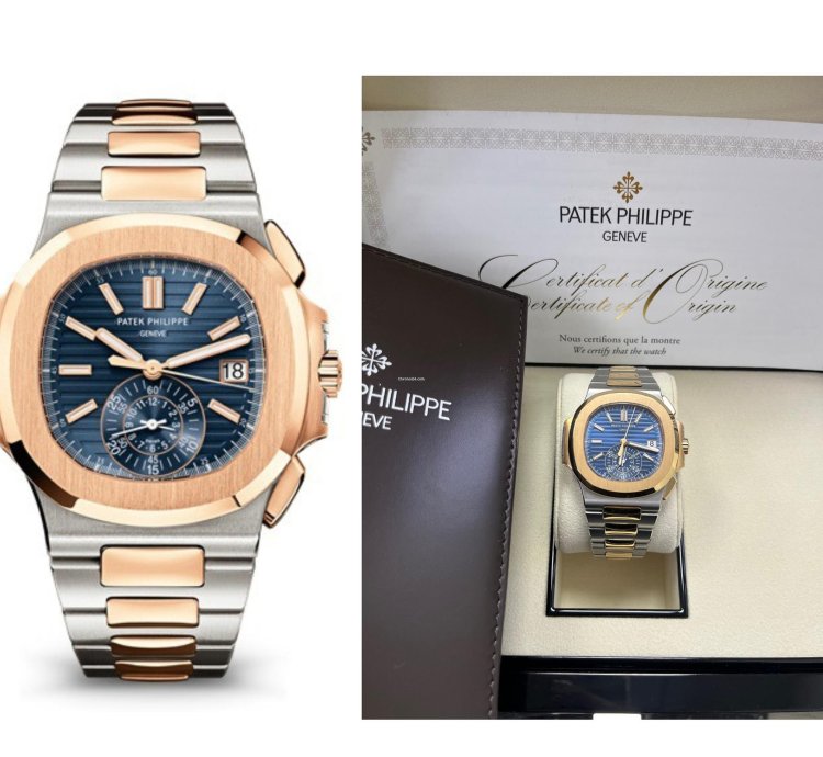 Patek Philippe Nautilus Chronograph Date 40 5mm Rose Gold Steel Blue Dial 5980 1ar-001
