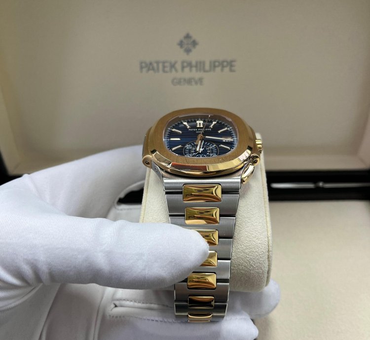 Patek Philippe Nautilus Chronograph Date 40 5mm Rose Gold Steel Blue Dial 5980 1ar-001