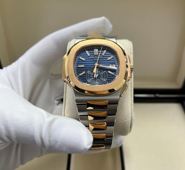Patek Philippe Nautilus Chronograph Date 40 5mm Rose Gold Steel Blue Dial 5980 1ar-001